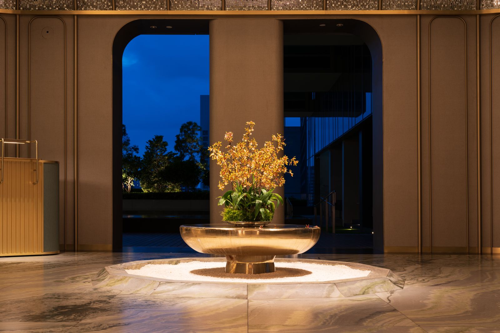 Hotel lobby orchid installation