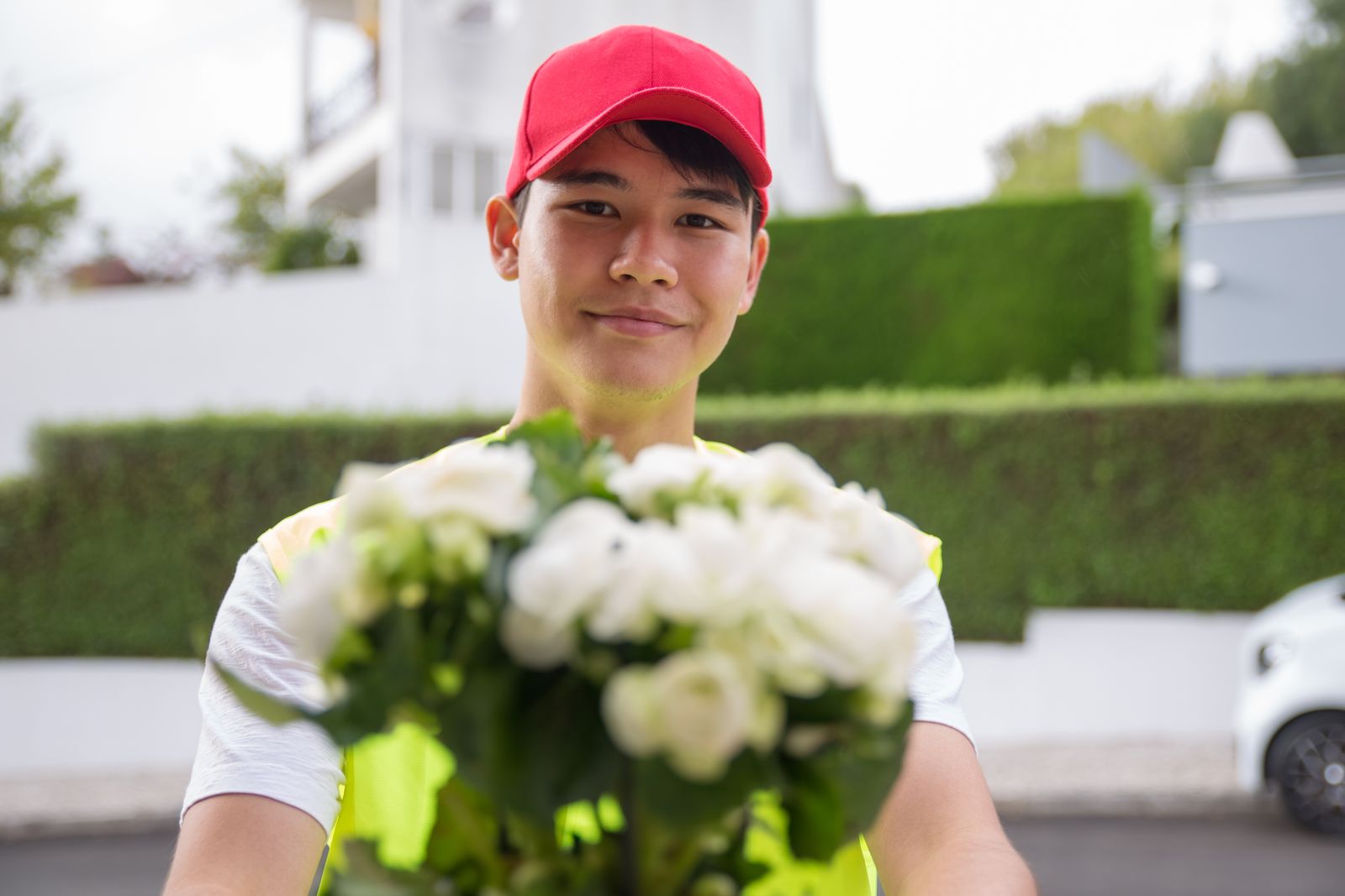 Florist delivering a flower subscription